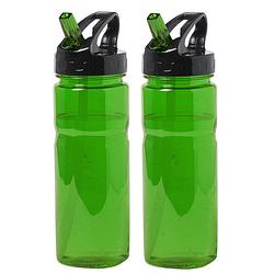 Foto van Kunststof waterfles/drinkfles/sportfles - 2x - groen - met drinktuit - 650 ml - drinkflessen