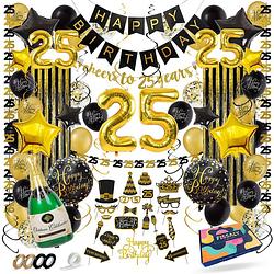 Foto van Fissaly® 25 jaar verjaardag decoratie versiering - ballonnen - jubileum man & vrouw - zwart en goud