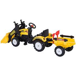 Foto van Traptractor met aanhanger -tractor speelgoed - buitenspeelgoed - zwart + geel - 167 x 41 x 52cm