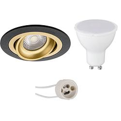 Foto van Led spot set - aigi - pragmi alpin pro - gu10 fitting - inbouw rond - mat zwart/goud - 8w - helder/koud wit 6400k -