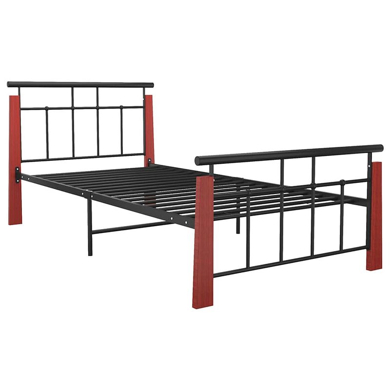 Foto van The living store - metalen bedframe - 206 x 103 x 86 cm - massief eikenhout - zwart