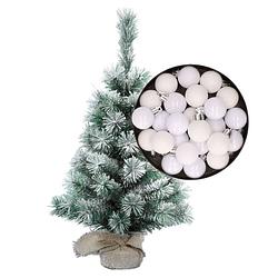 Foto van Besneeuwde mini kerstboom/kunst kerstboom 35 cm met kerstballen wit - kunstkerstboom