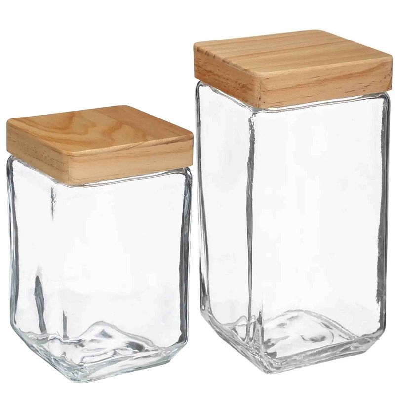 Foto van Keuken voorraadpotten glas met houten deksel - 2 formaten - 4x stuks - voorraadpot