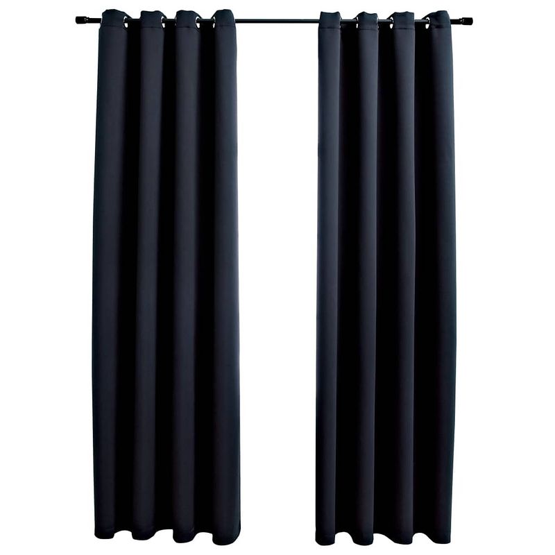 Foto van The living store gordijnen zwart 140x245 cm - polyester - metalen ringen - set van 2