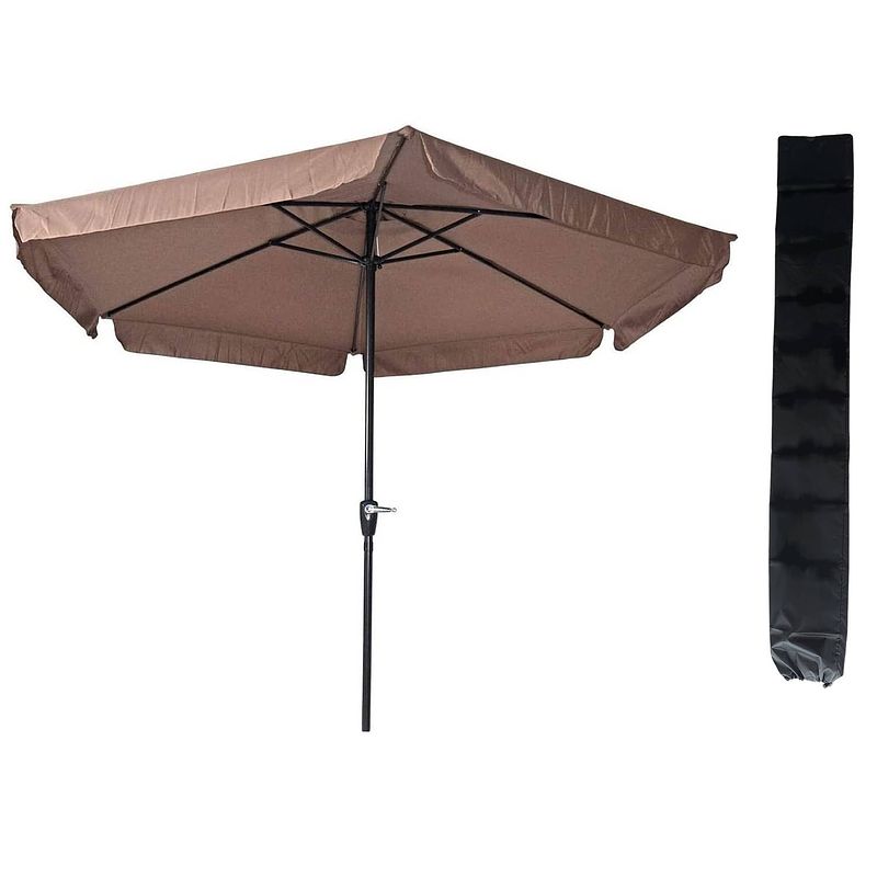 Foto van Parasol gemini - taupe - ø300 cm - handig opdraaisysteem - inclusief opberghoes