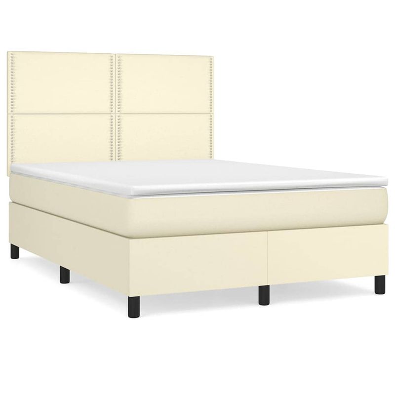 Foto van The living store boxspringbed - bed - 203x144x118/128cm - duurzaam kunstleer - verstelbaar hoofdbord - pocketvering