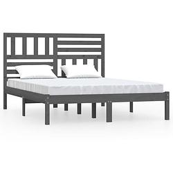 Foto van The living store houten bedframe - grijs - 195.5 x 146 x 100 cm - massief grenenhout