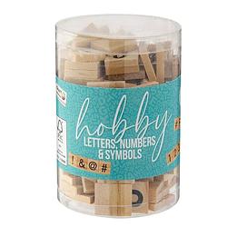 Foto van Hobby knutsel letters/cijfers/symbolen - hout - 2 cm - 125 stuks - hobbydecoratieobject