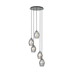 Foto van Eglo estanys hanglamp - 58 cm - 5 lichts - e27 - rookglas - zwart/grijs