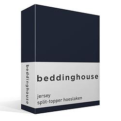 Foto van Beddinghouse jersey split-topper hoeslaken - 100% gebreide jersey katoen - 2-persoons (140x200/220 cm) - navy