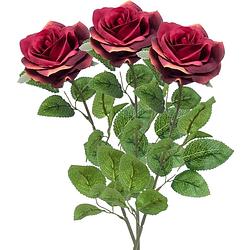 Foto van Emerald kunstbloem roos marleen - 3x - wijn rood - 63 cm - decoratie bloemen - kunstbloemen