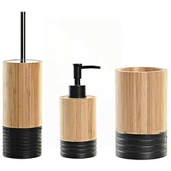 Foto van Toiletborstel met houder 38 cm en zeeppompje 300 ml bamboe/metaal - toiletborstels
