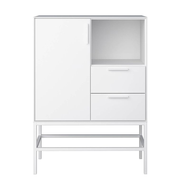 Foto van Ravn dressoir 1 deur en 2 lades, wit gelakt, wit metalen frame.