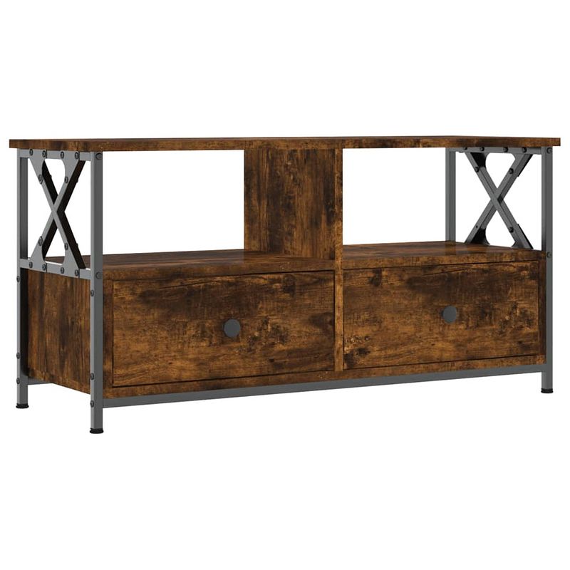 Foto van Vidaxl tv-meubel 90x33x45 cm bewerkt hout en ijzer gerookt eikenkleur