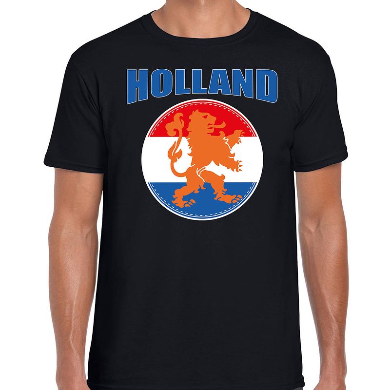 Foto van Zwart fan shirt / kleding holland holland met zwart leeuw ek/ wk voor heren xl - feestshirts