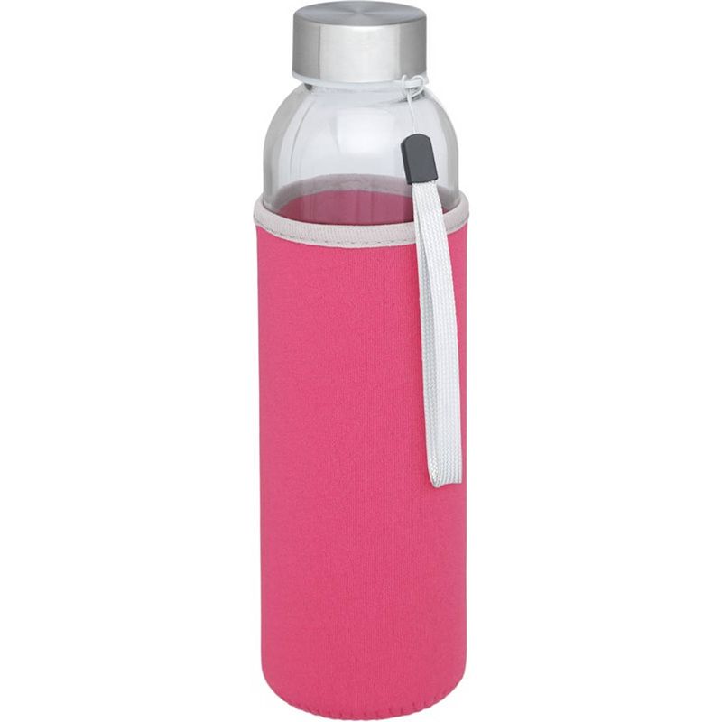 Foto van Glazen waterfles/drinkfles met roze softshell bescherm hoes 500 ml - drinkflessen