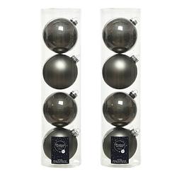 Foto van 8x stuks glazen kerstballen antraciet (warm grey) 10 cm mat/glans - kerstbal