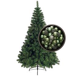 Foto van Bellatio decorations kunst kerstboom 180 cm met kerstballen salie groen - kunstkerstboom
