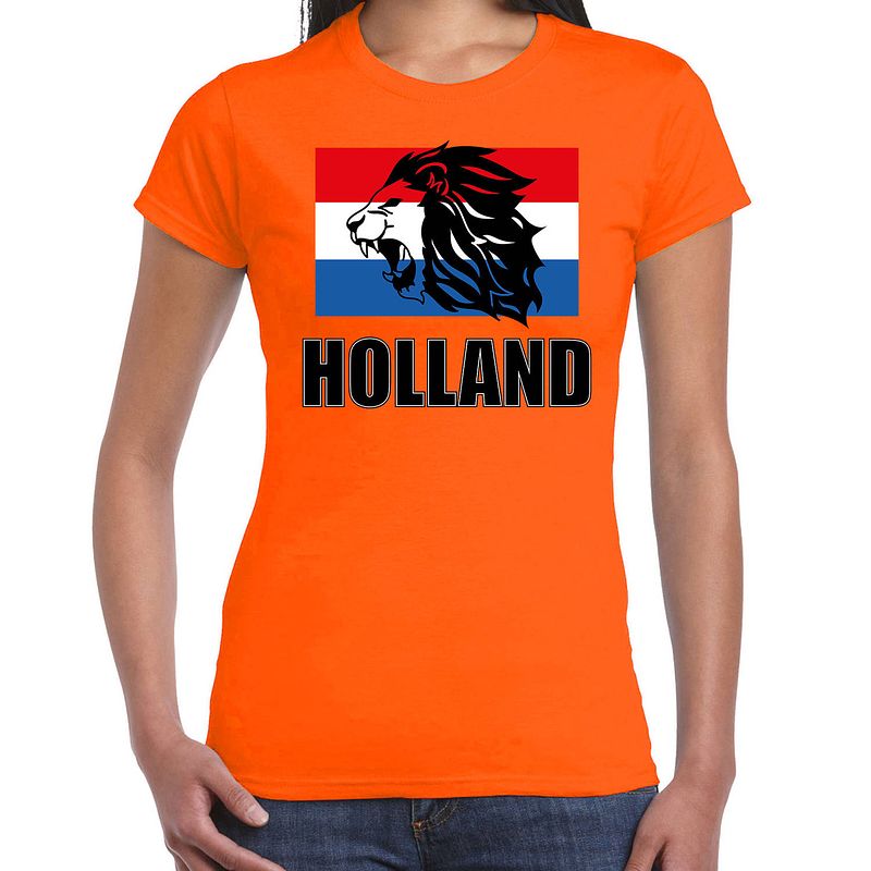 Foto van Oranje fan shirt / kleding holland met leeuw en vlag ek/ wk voor dames xl - feestshirts