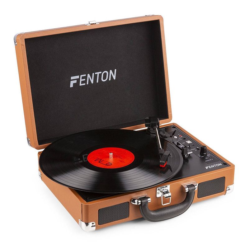 Foto van Platenspeler bluetooth en usb met ingebouwde speakers - fenton rp115f - retro - bruin