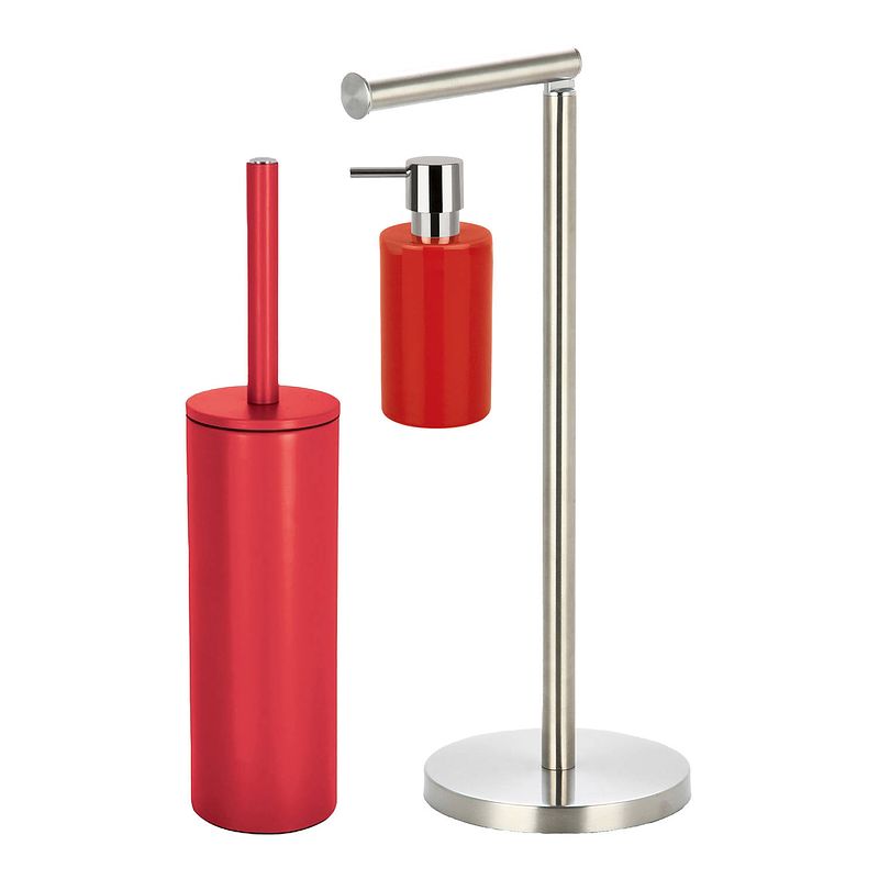 Foto van Spirella badkamer accessoires set - wc-borstel/zeeppompje/rollenhouder - rood - badkameraccessoireset