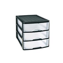 Foto van Ladeblok/bureau organizer met 3 lades zwart/transparant l 35,5 x b 27 x h 26 cm - ladeblok