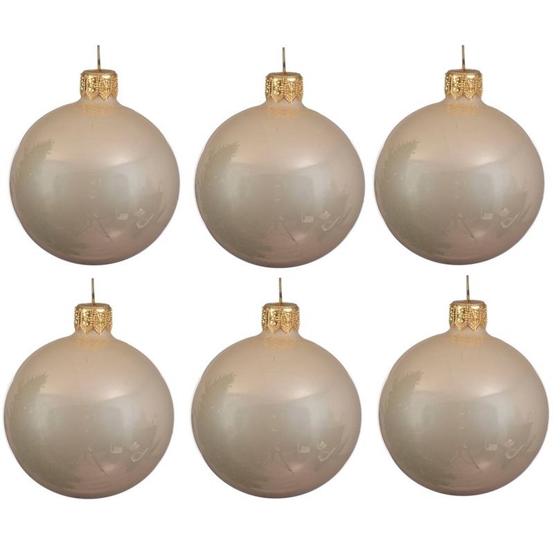 Foto van 12x glazen kerstballen glans licht parel/champagne 6 cm kerstboom versiering/decoratie - kerstbal