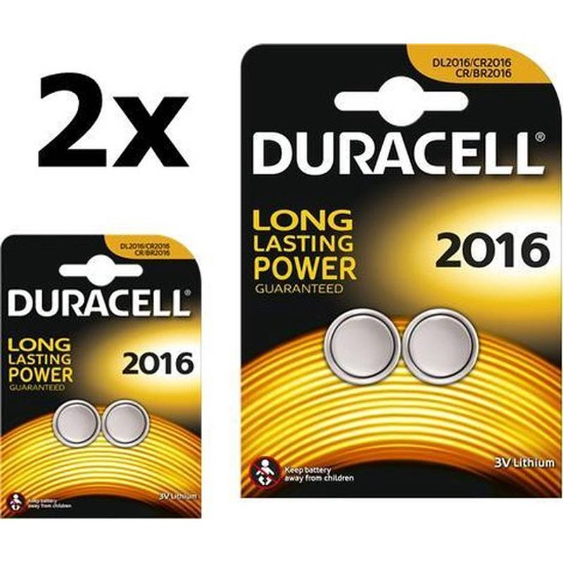 Foto van 4 stuks (2 blisters a 2st) - duracell cr2016 professional electronics 3v 90mah lithium knoopcel