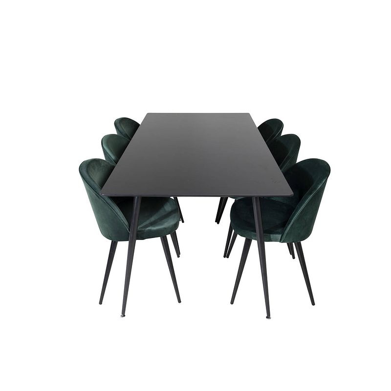 Foto van Silarbl180 eethoek eetkamertafel zwart en 6 velvet eetkamerstal velours groente, zwart.