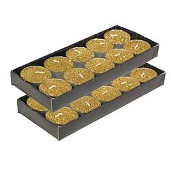 Foto van Gerim waxinelichtjes kaarsjes- 20x - goud glitters 3,5 cm - waxinelichtjes