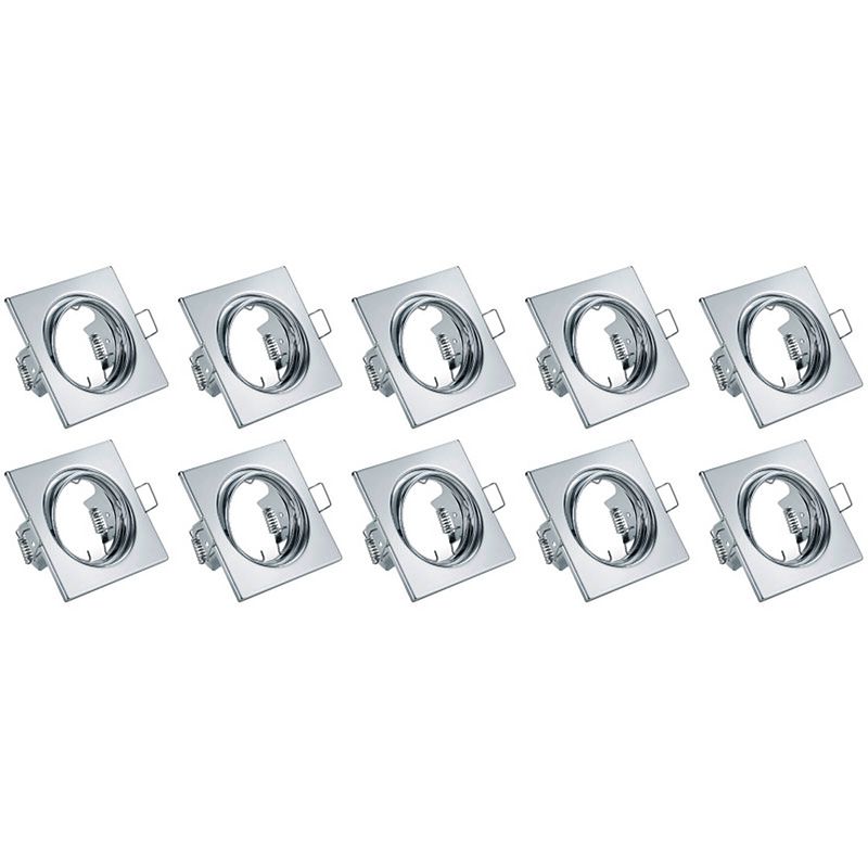 Foto van Spot armatuur 10 pack - trion - gu10 fitting - inbouw vierkant - glans chroom aluminium - kantelbaar 80mm