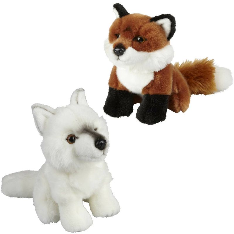 Foto van Knuffeldieren set vos en wolf pluche knuffels 18 cm - knuffel bosdieren