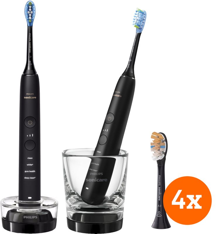 Foto van Philips diamondclean 9000 hx9914/54 duo pack + premium all-in-one (4 stuks)