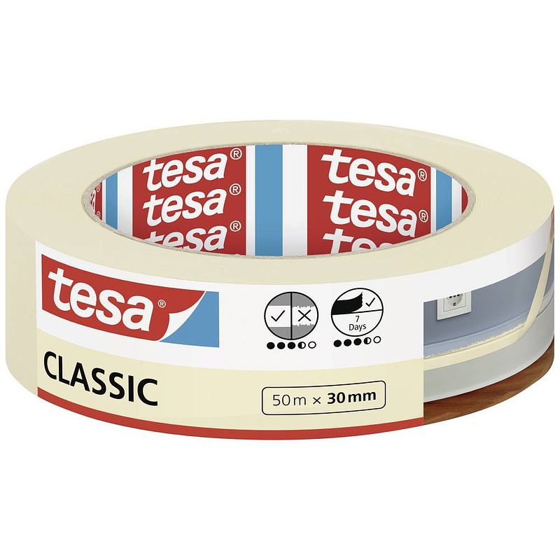 Foto van Tesa classic 52805-00000-03 afplakband wit (l x b) 50 m x 30 mm 1 stuk(s)