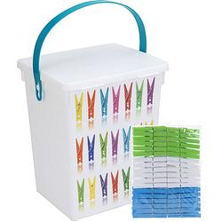 Foto van Wasknijper bewaarboxen turquoise hengsel 5 liter 23 x 18 cm incl. 36 knijpers - knijperszakken