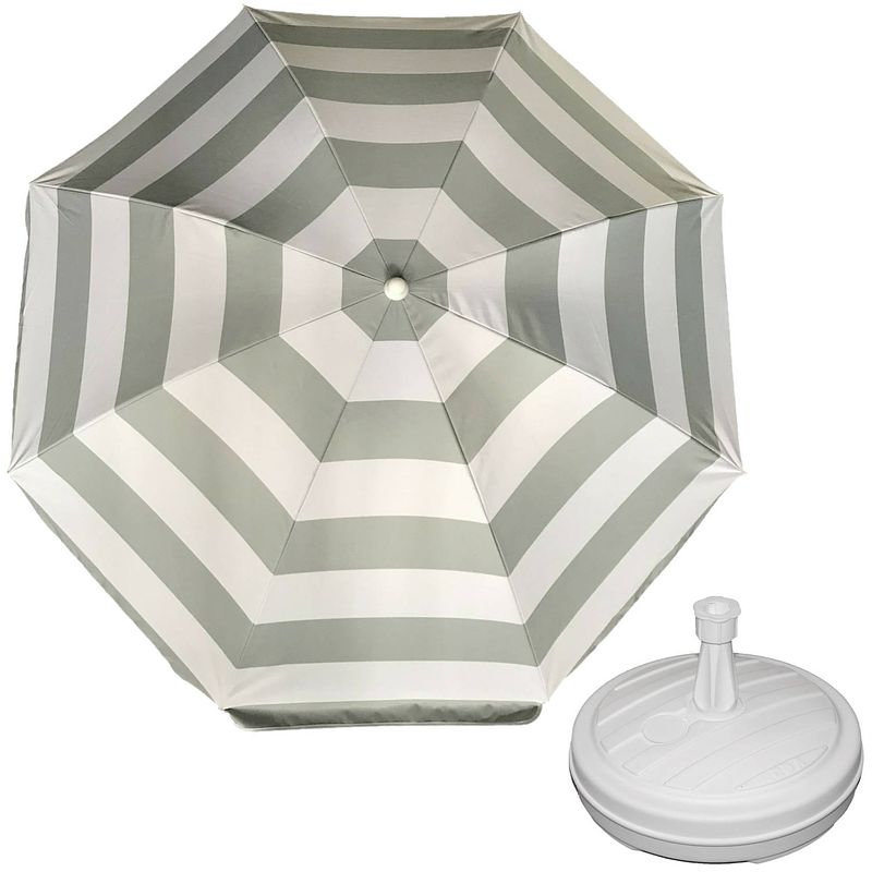 Foto van Parasol - zilver/wit - d180 cm - incl. draagtas - parasolvoet - 42 cm - parasols