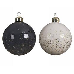 Foto van Kerstbal glas 2kl.ass wool white enamel black shiny gold spickles
