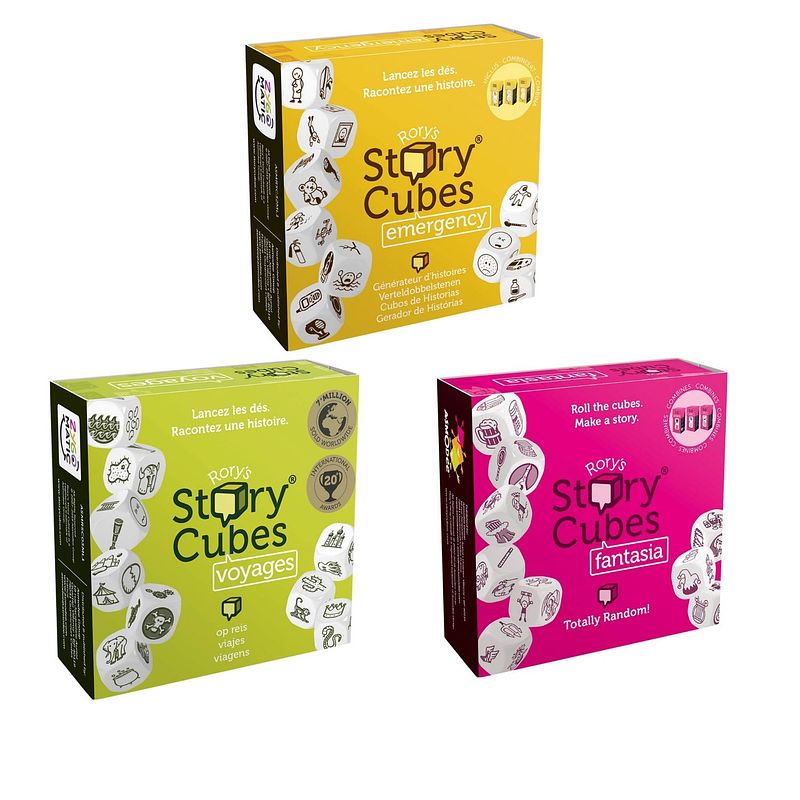 Foto van Spellenbundel - dobbelspel - 3 stuks - rory's story cubes voyages, fantasia & emergency