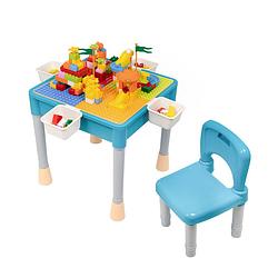 Foto van Decopatent® - kindertafel met 1 stoeltje - speeltafel met bouwplaat en