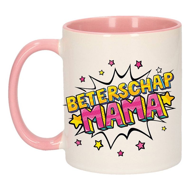 Foto van Beterschap mama cadeau mok / beker wit en roze 300 ml - feest mokken