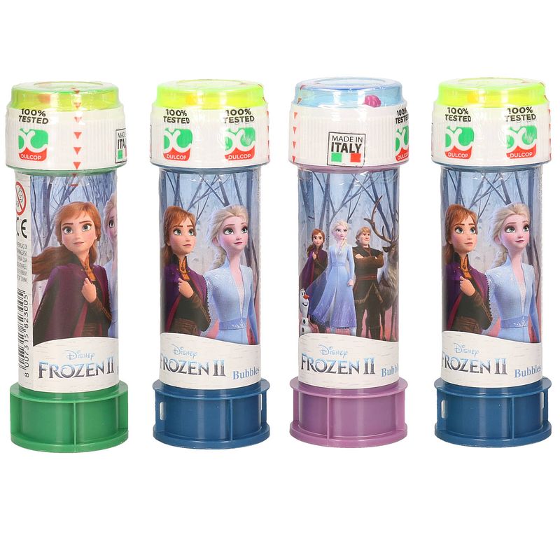 Foto van 4x disney frozen 2 bellenblaas flesjes met bal spelletje in dop 60 ml voor kinderen - bellenblaas