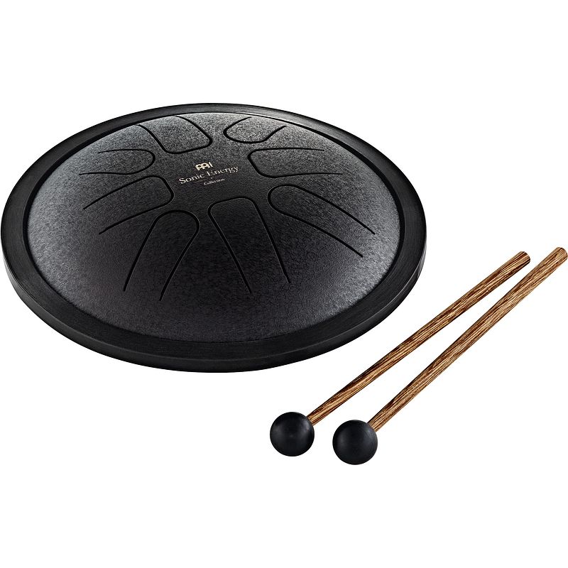 Foto van Meinl sonic energy small steel tongue drum f minor compacte handpan zwart