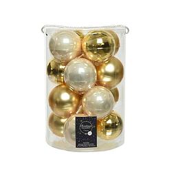 Foto van Decoris - kerstbal glas d8 cm parel/goud 16st kerst