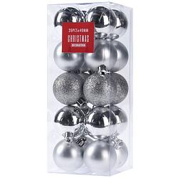 Foto van 20x kleine zilveren kunststof kerstballen 4 cm glitter/mat/glans - kerstbal