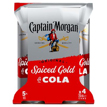 Foto van Captain morgan original spiced gold & cola 4 x 250ml bij jumbo