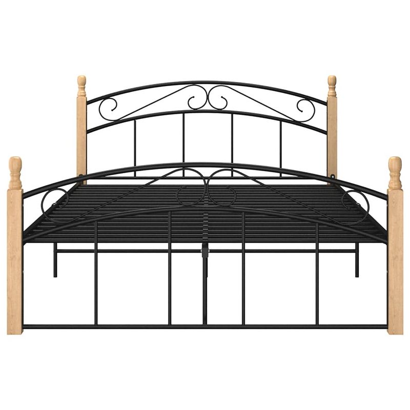 Foto van The living store bedframe - metalen en eikenhouten constructie - 210x147x90 cm - zwart/lichthout - matras 200x140cm -