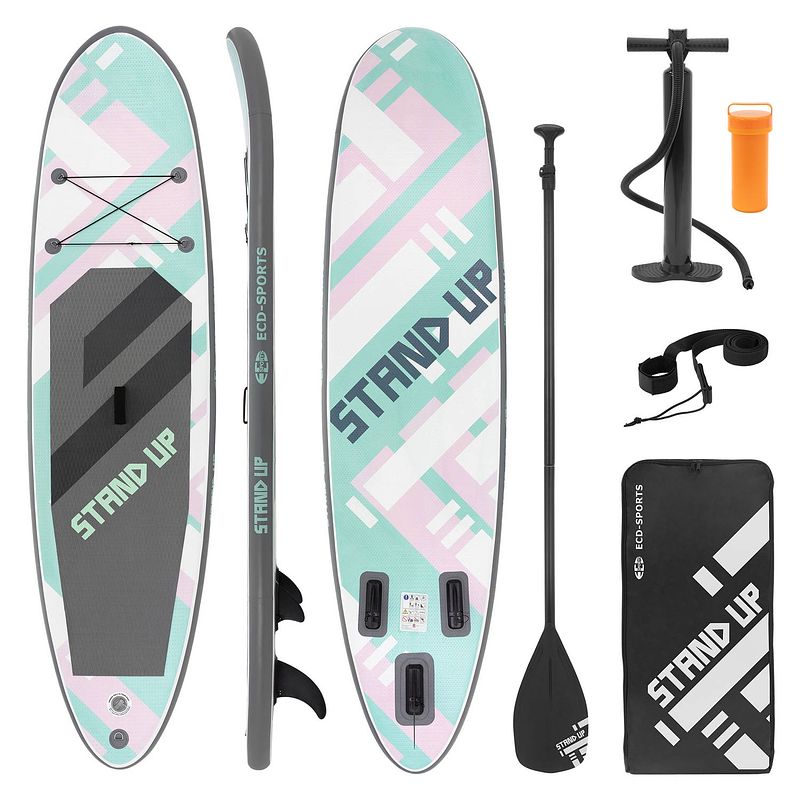 Foto van Opblaasbare stand up paddle board 308x78x10 cm roze/mint pvc