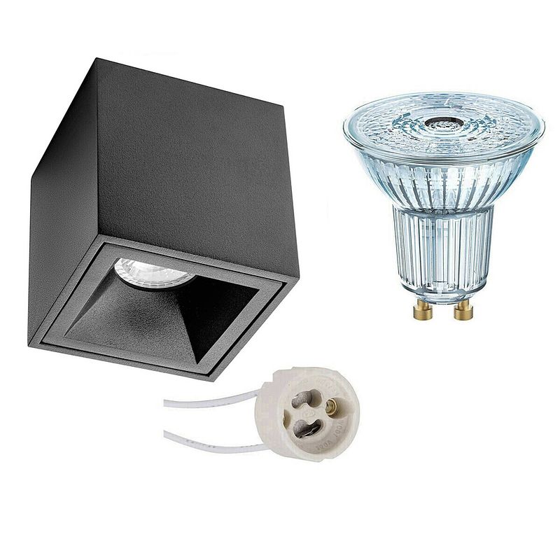 Foto van Opbouwspot set - osram parathom par16 940 36d - pragmi cliron pro - gu10 fitting - dimbaar - opbouw vierkant - mat zwart