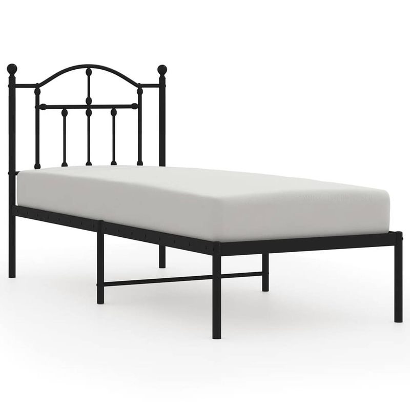 Foto van Vidaxl bedframe met hoofdbord metaal zwart 75x190 cm