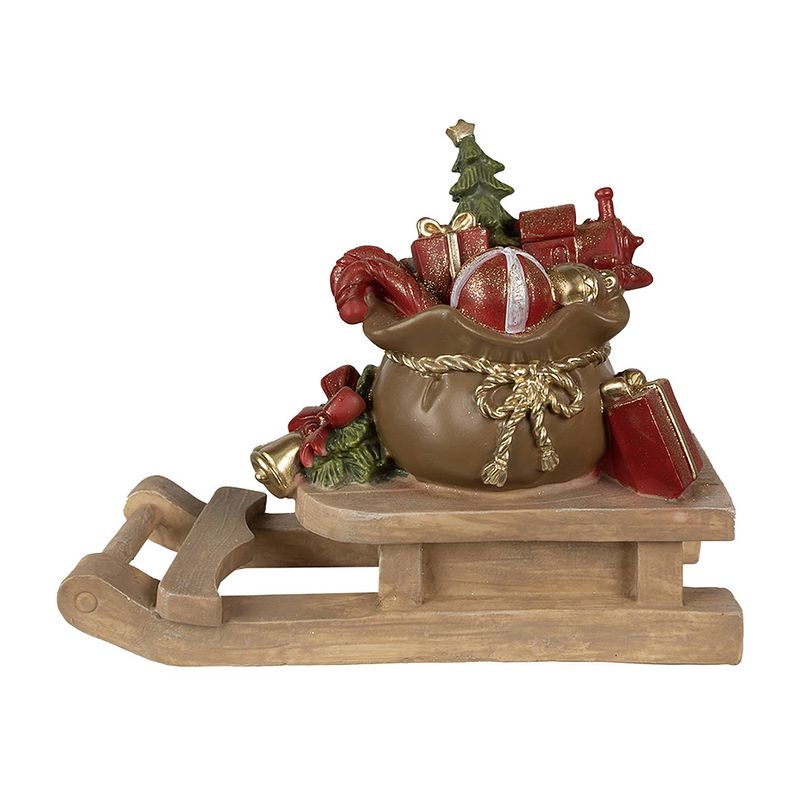 Foto van Clayre & eef beeld slee 38x16x29 cm bruin polyresin kerstdecoratie bruin kerstdecoratie